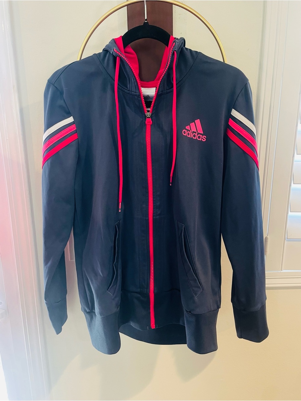 adidas Women’s Navy Performance Hoodie with Pink Accents